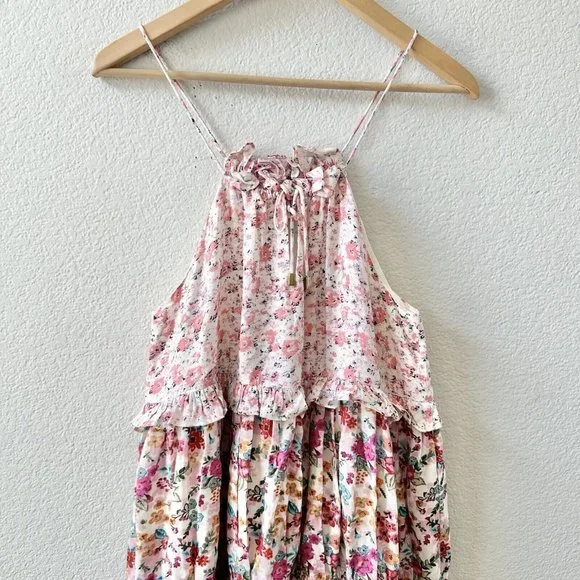 $177 Kos Resort Multi Floral Tiered Halter dress Size Small - Picture 3 of 12